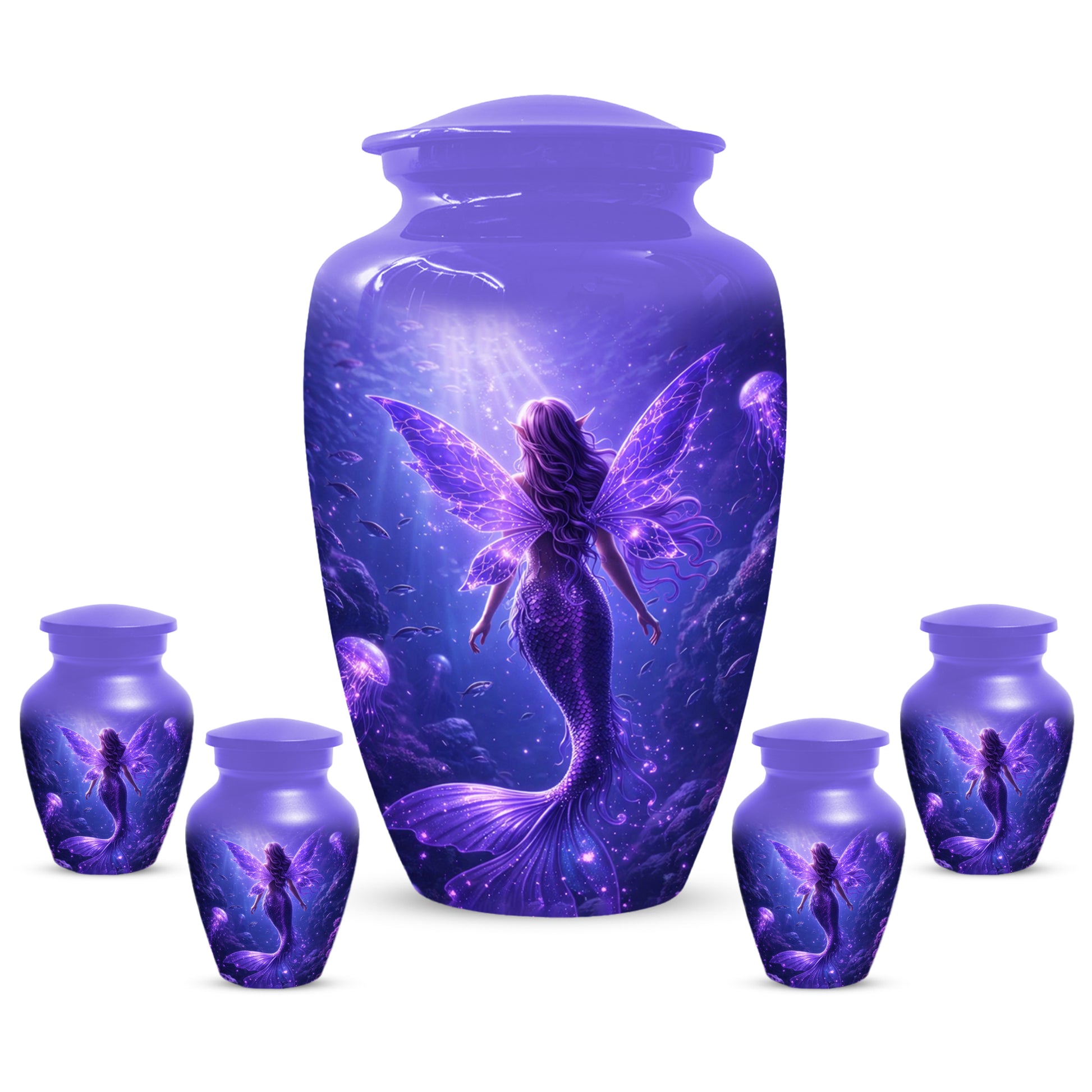 Mermaid Memorial Urn for Mom -  Purple Fantasy Cremation Keepsake for Women