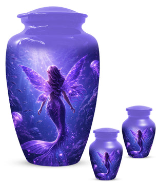 Mermaid Memorial Urn for Mom -  Purple Fantasy Cremation Keepsake for Women