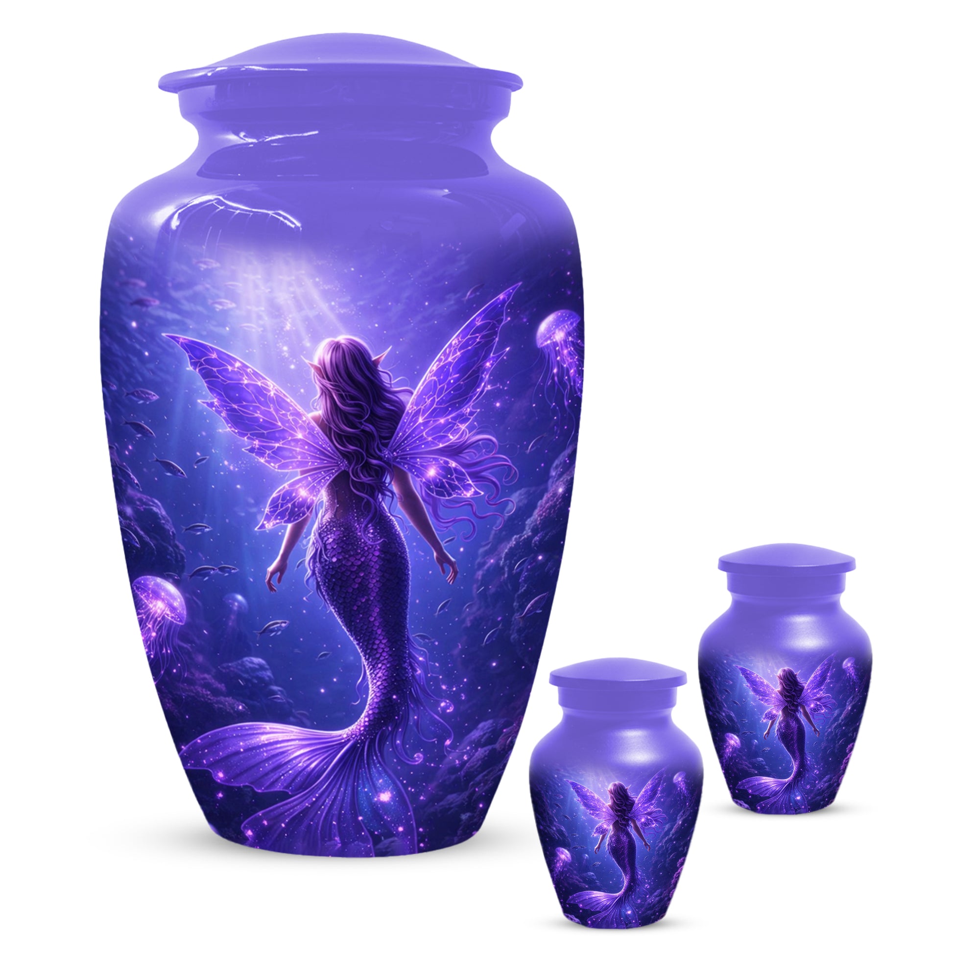 Mermaid Memorial Urn for Mom -  Purple Fantasy Cremation Keepsake for Women