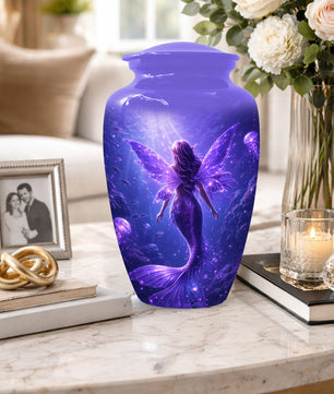Mermaid Memorial Urn for Mom -  Purple Fantasy Cremation Keepsake for Women