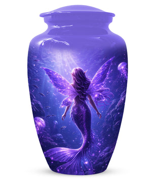 Mermaid Memorial Urn for Mom -  Purple Fantasy Cremation Keepsake for Women