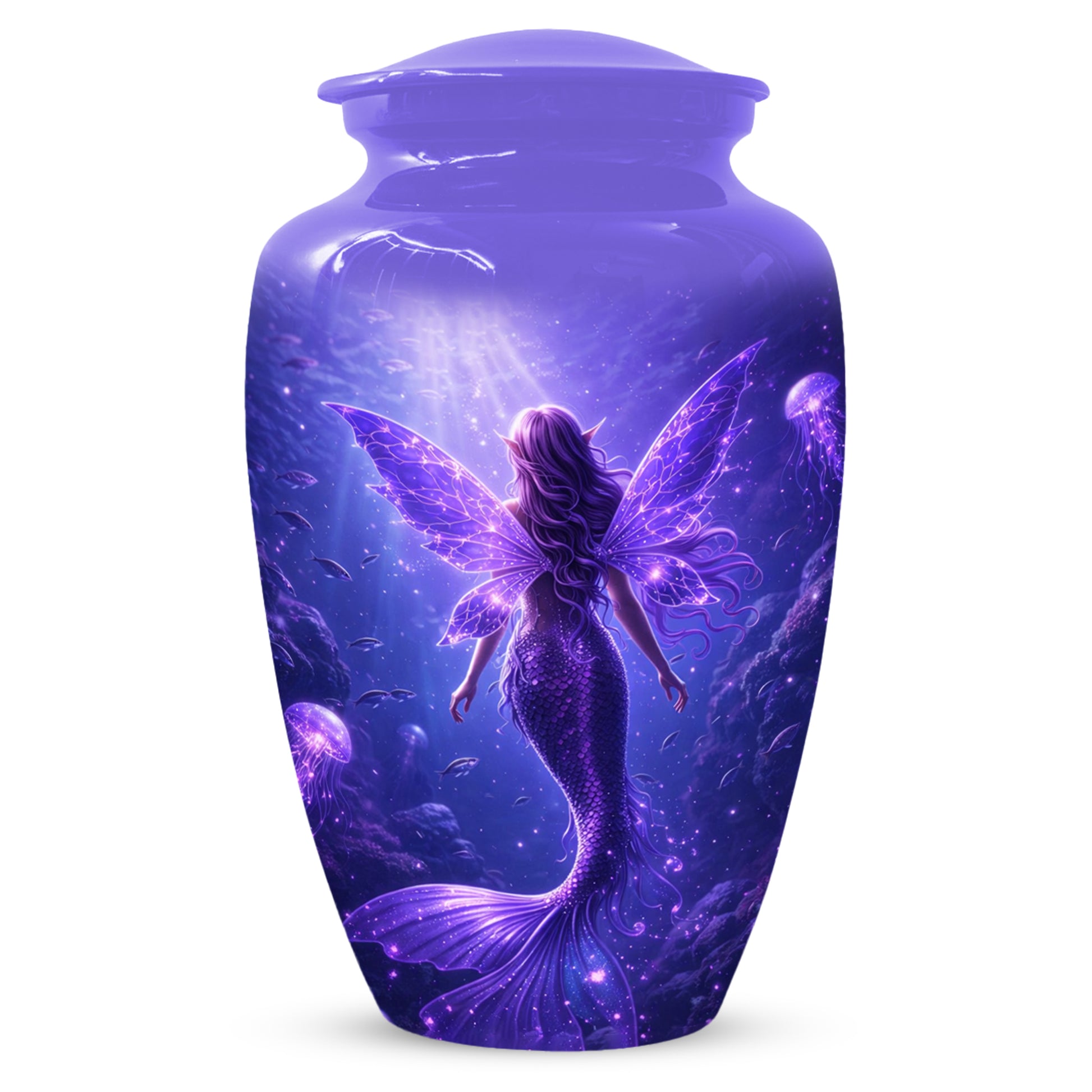 Mermaid Memorial Urn for Mom -  Purple Fantasy Cremation Keepsake for Women