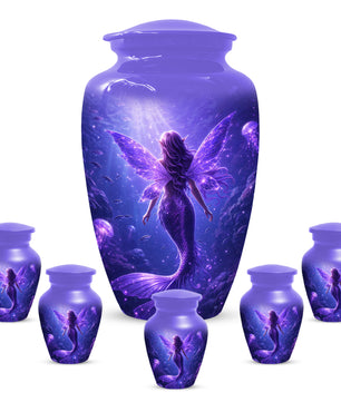 Mermaid Memorial Urn for Mom -  Purple Fantasy Cremation Keepsake for Women
