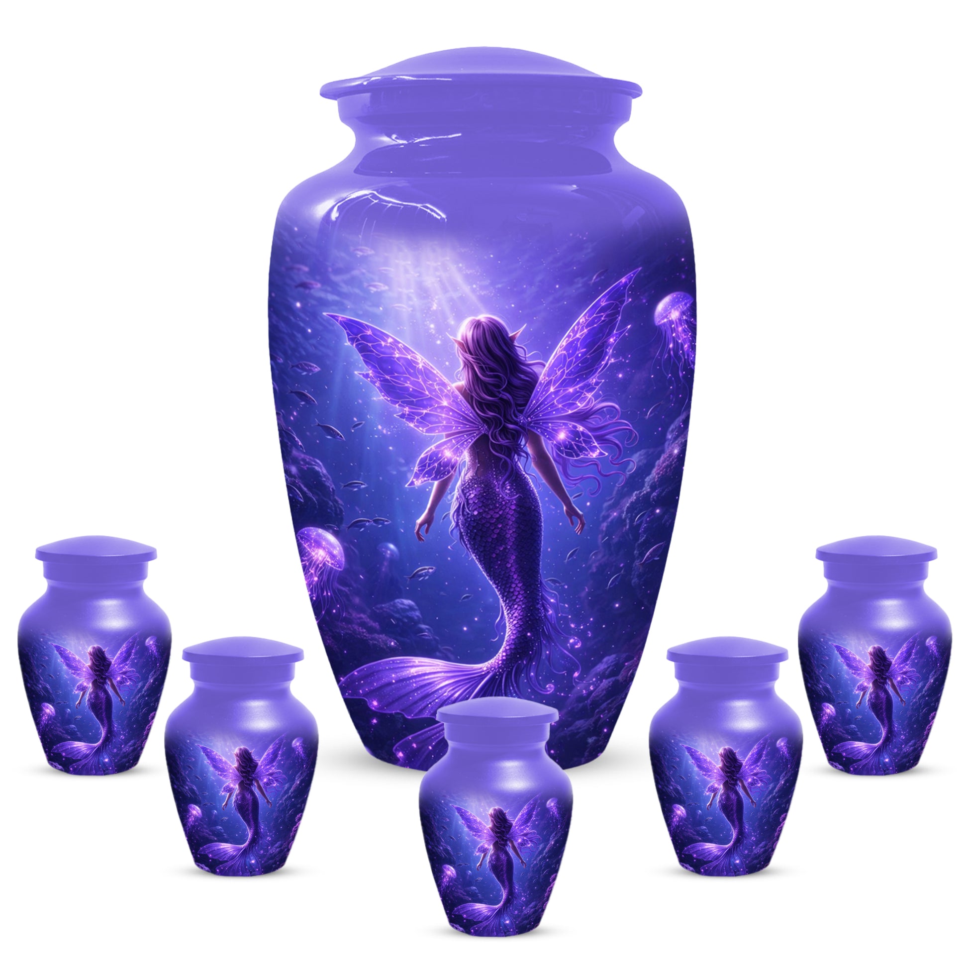 Mermaid Memorial Urn for Mom -  Purple Fantasy Cremation Keepsake for Women