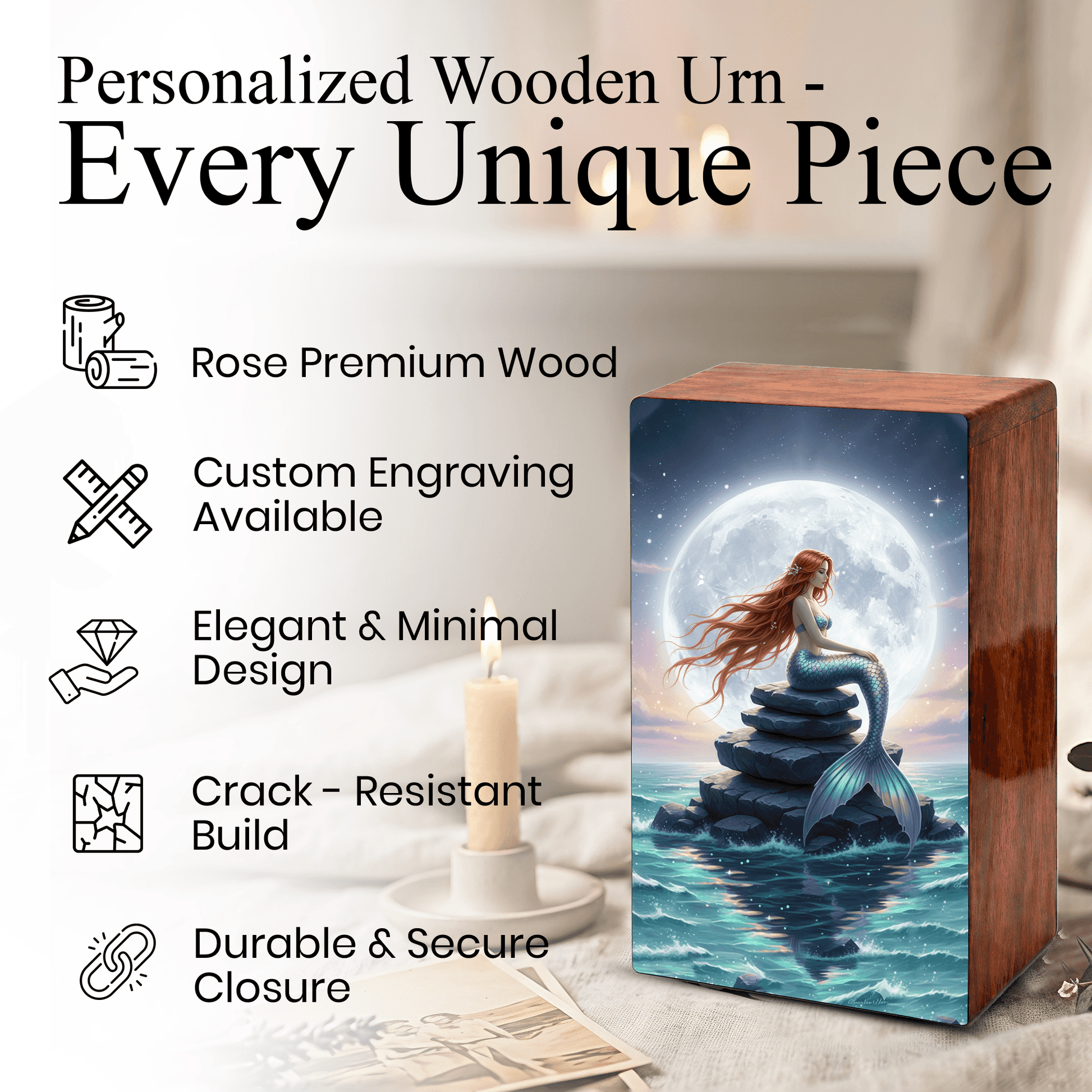 Mermaid Urn For Mom Ashes - Ocean Fairy Urns Keepsake Urn Box Female