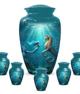 Mermaid & Seahorse Urn for Mom – Ocean Cremation Urns for Mother Ashes