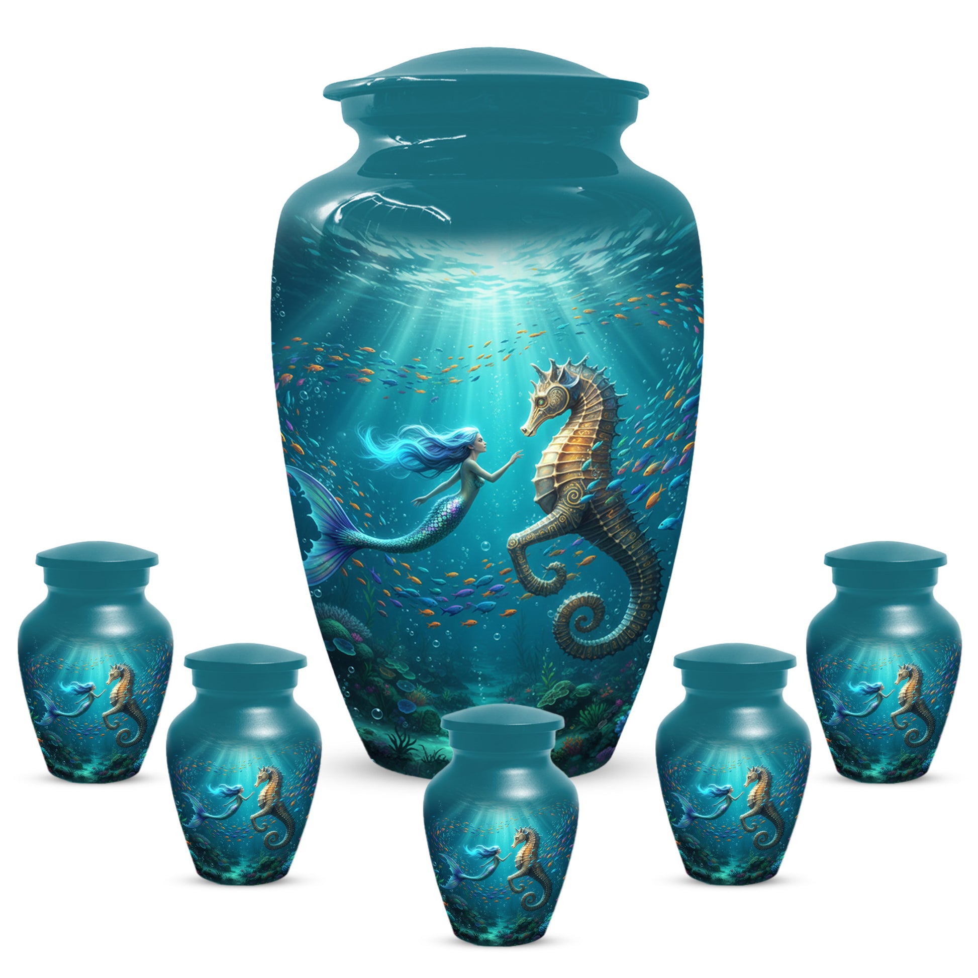 Mermaid & Seahorse Urn for Mom – Ocean Cremation Urns for Mother Ashes