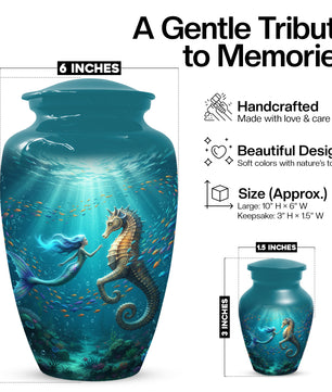 Mermaid & Seahorse Urn for Mom – Ocean Cremation Urns for Mother Ashes