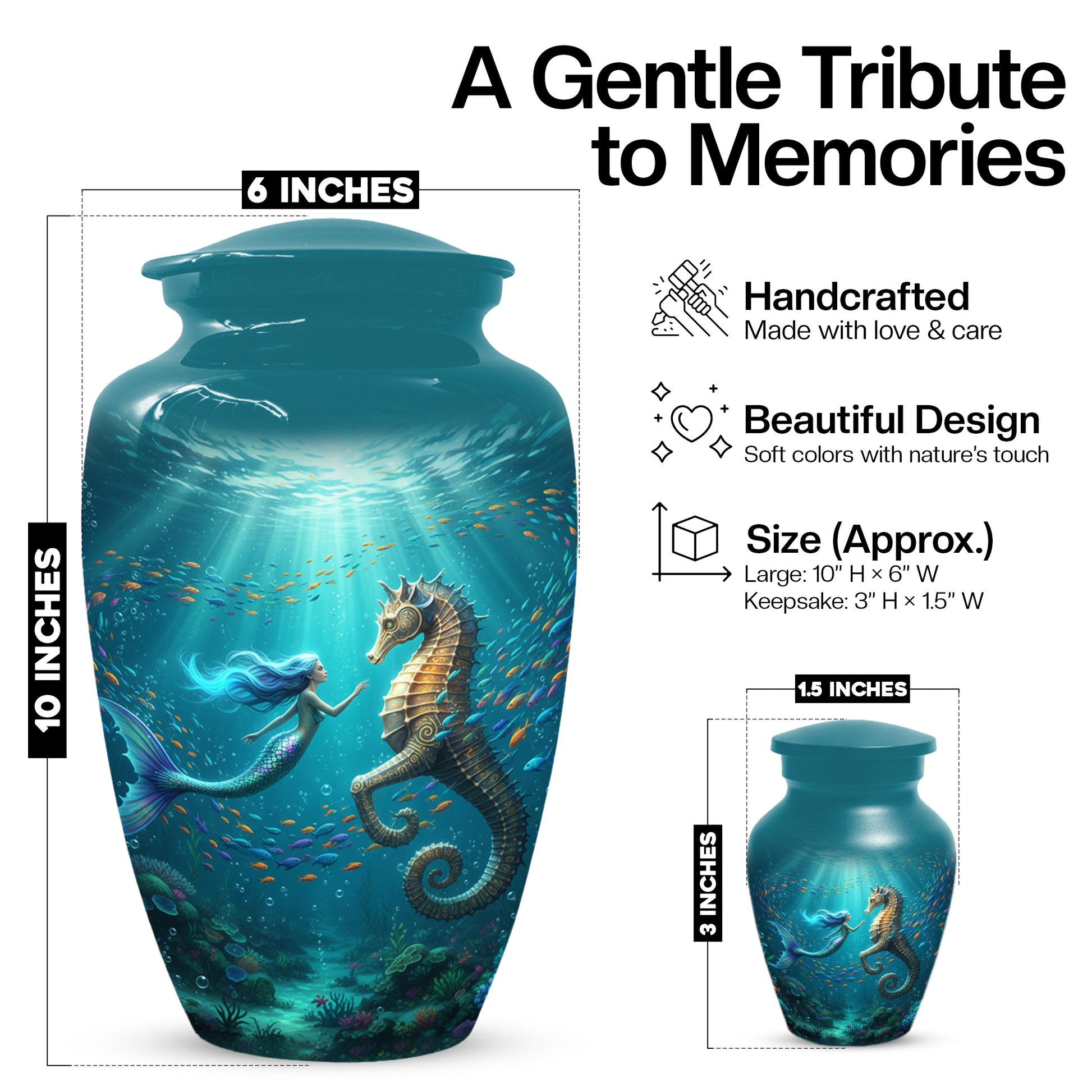Mermaid & Seahorse Urn for Mom – Ocean Cremation Urns for Mother Ashes