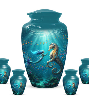 Mermaid & Seahorse Urn for Mom – Ocean Cremation Urns for Mother Ashes