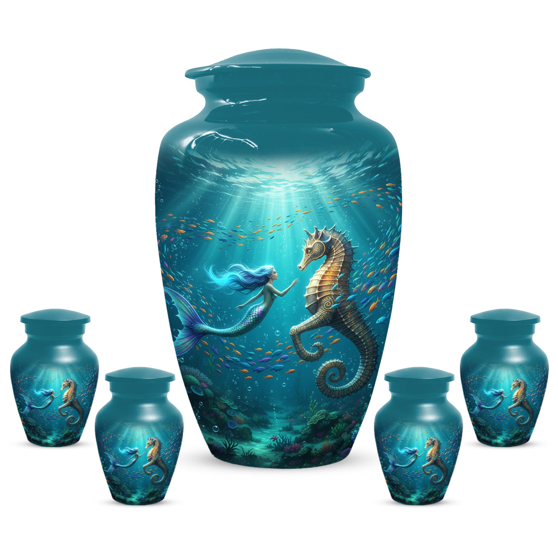 Mermaid & Seahorse Urn for Mom – Ocean Cremation Urns for Mother Ashes