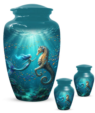 Mermaid & Seahorse Urn for Mom – Ocean Cremation Urns for Mother Ashes