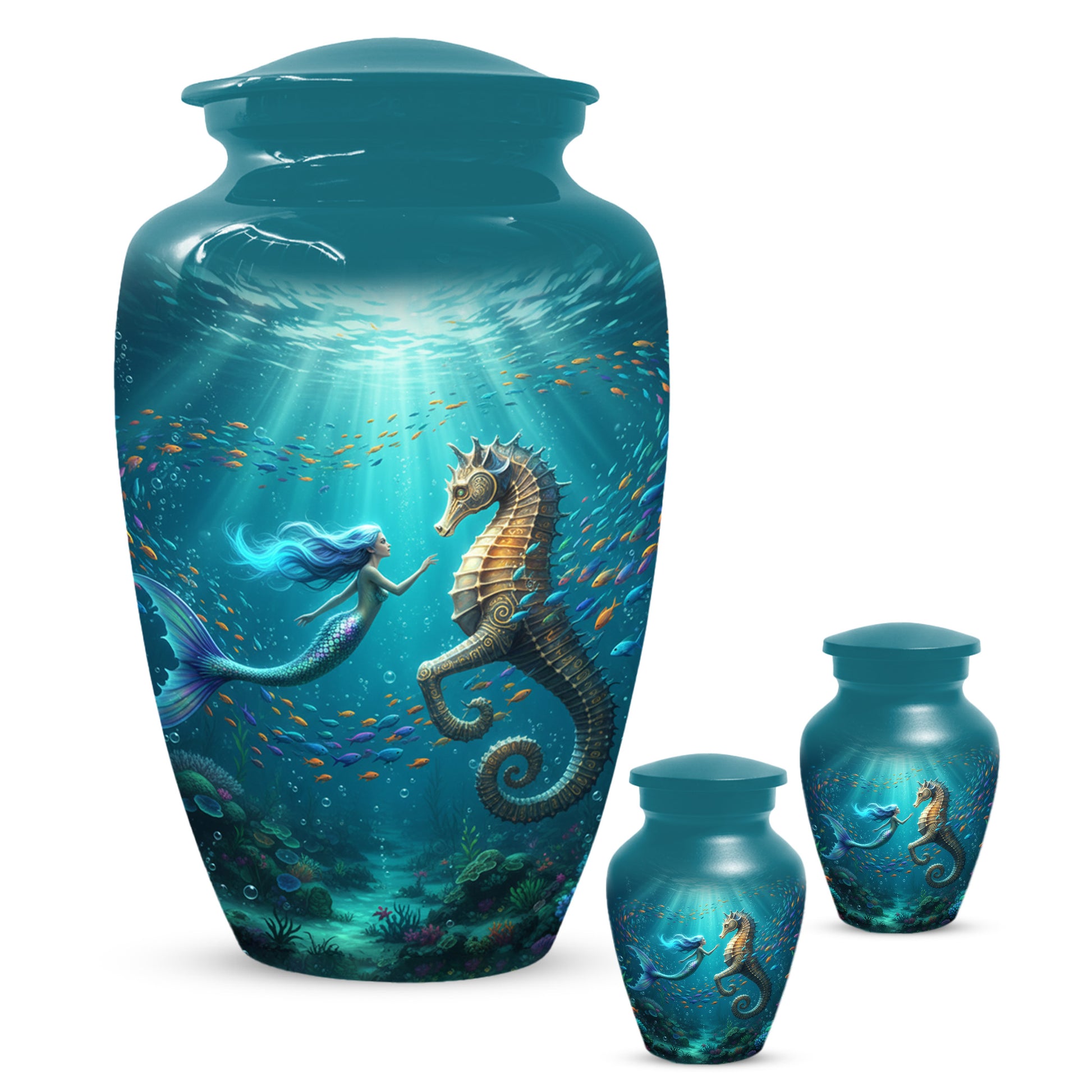 Mermaid & Seahorse Urn for Mom – Ocean Cremation Urns for Mother Ashes