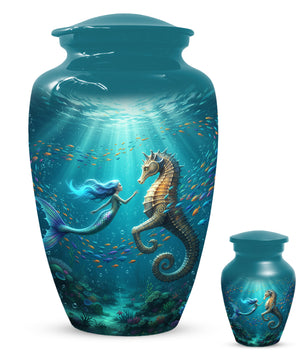 Mermaid & Seahorse Urn for Mom – Ocean Cremation Urns for Mother Ashes