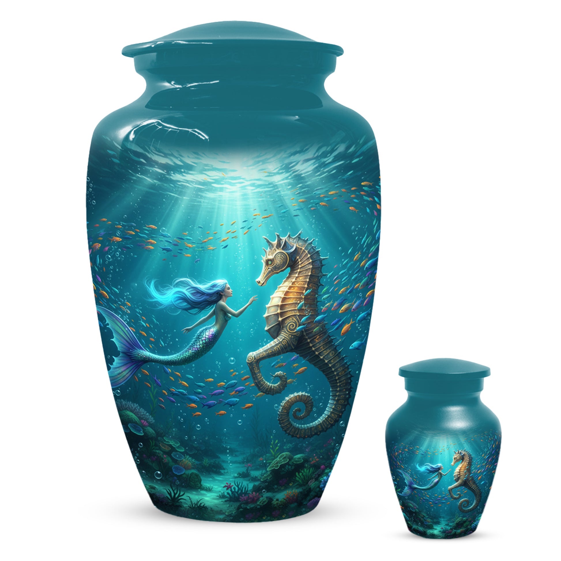 Mermaid & Seahorse Urn for Mom – Ocean Cremation Urns for Mother Ashes