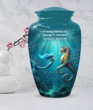 Mermaid & Seahorse Urn for Mom – Ocean Cremation Urns for Mother Ashes