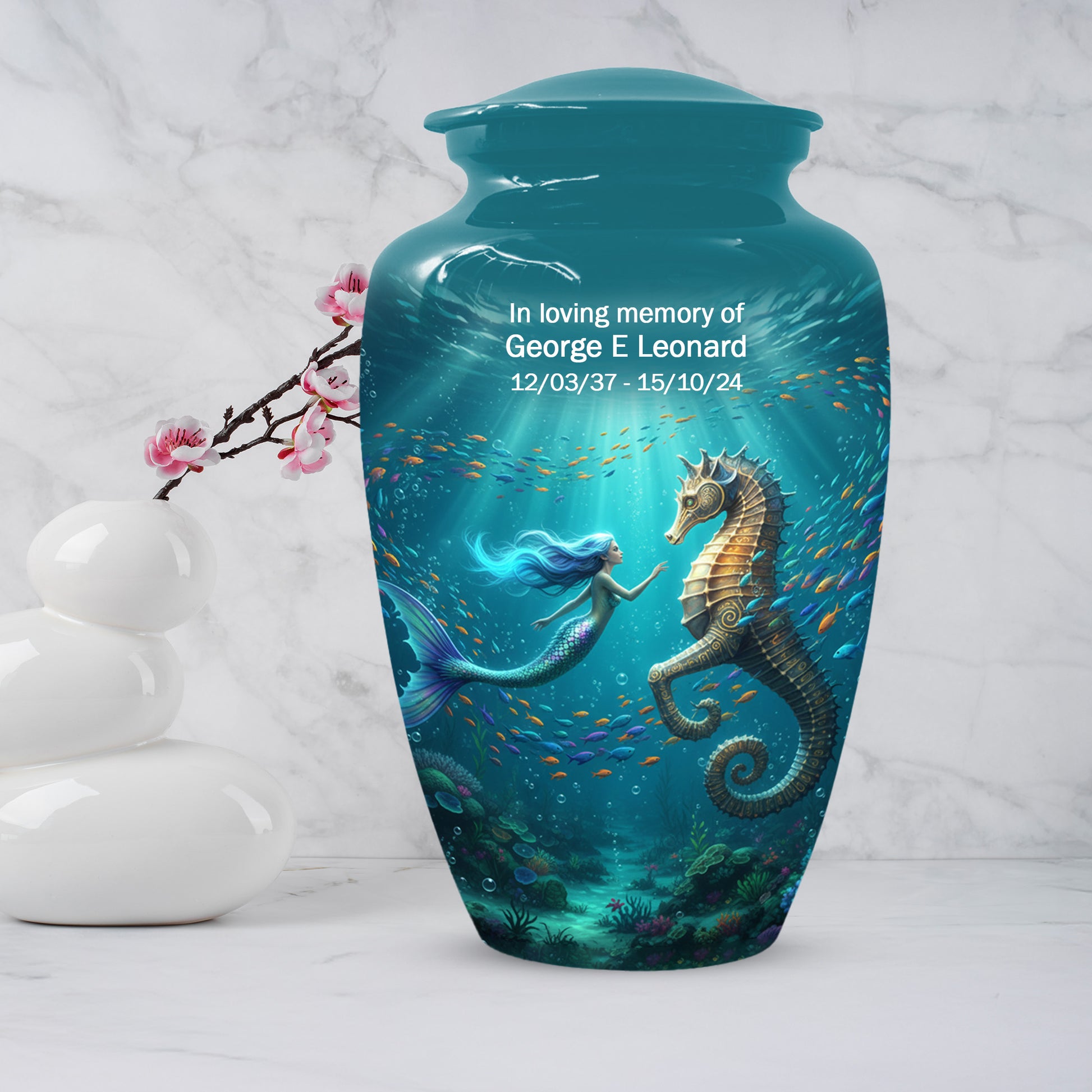 Mermaid & Seahorse Urn for Mom – Ocean Cremation Urns for Mother Ashes