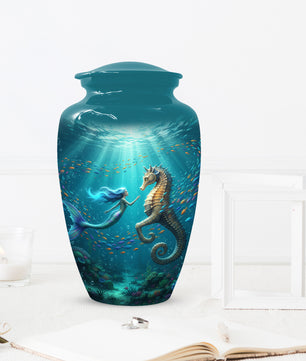 Mermaid & Seahorse Urn for Mom – Ocean Cremation Urns for Mother Ashes