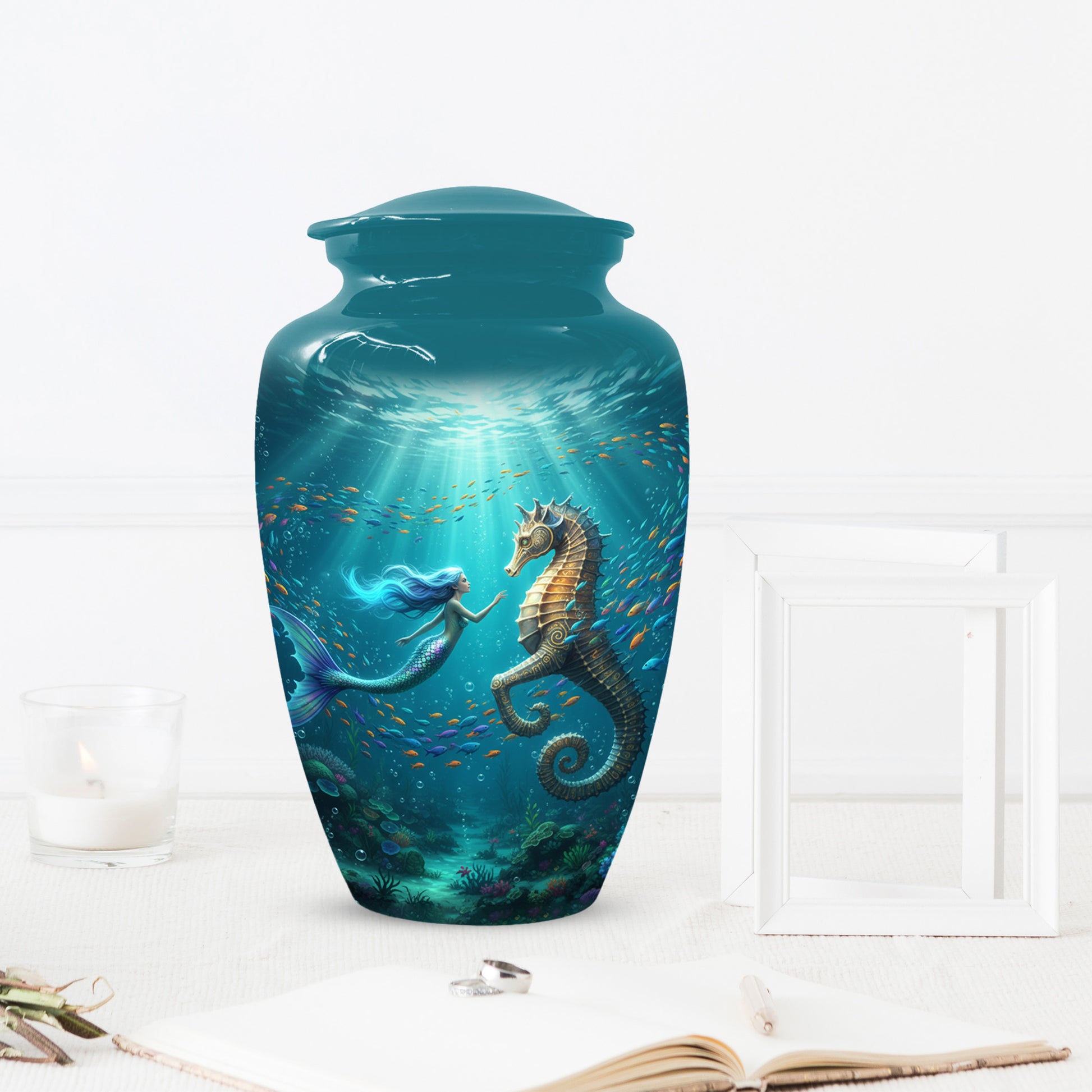 Mermaid & Seahorse Urn for Mom – Ocean Cremation Urns for Mother Ashes