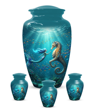 Mermaid & Seahorse Urn for Mom – Ocean Cremation Urns for Mother Ashes