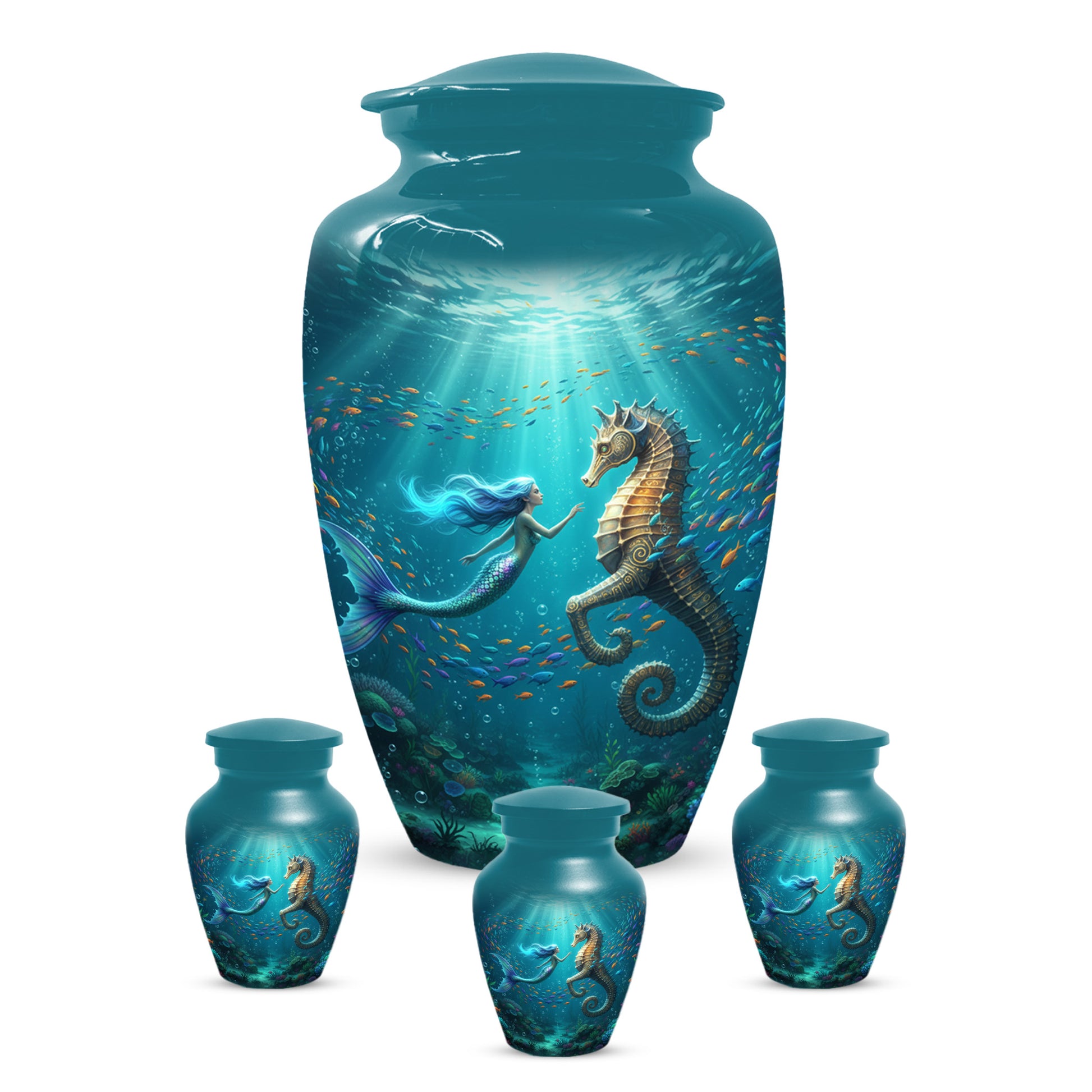 Mermaid & Seahorse Urn for Mom – Ocean Cremation Urns for Mother Ashes