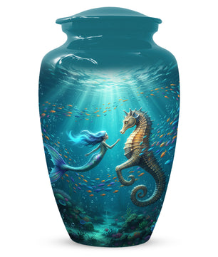 Mermaid & Seahorse Urn for Mom – Ocean Cremation Urns for Mother Ashes