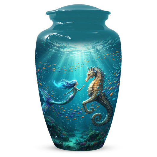 Mermaid & Seahorse Urn for Mom – Ocean Cremation Urns for Mother Ashes
