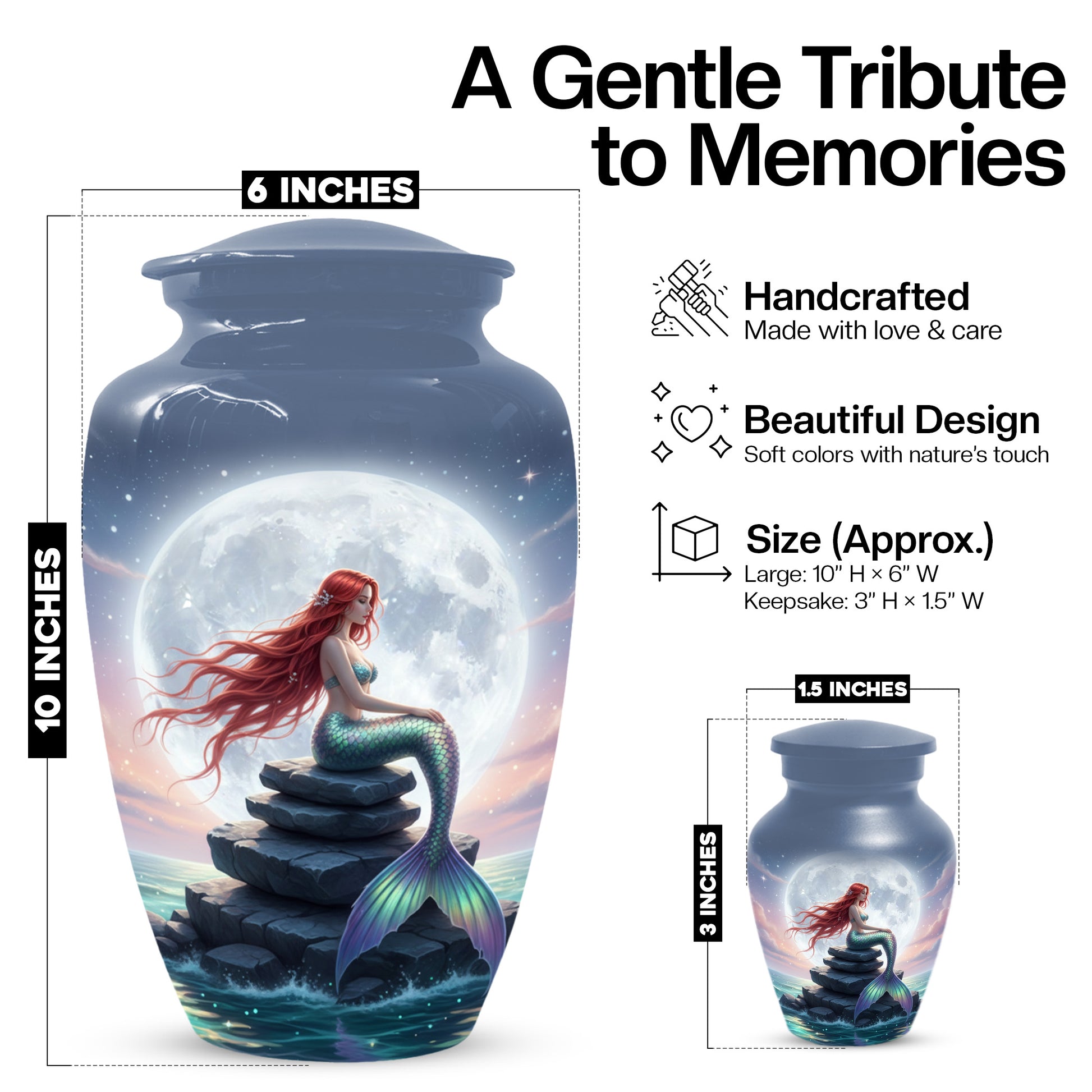 Mermaid Urn for Mom – Moonlit Mermaid Cremation Urns for Mother Ashes