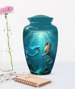 Mermaid & Seahorse Urn for Mom – Ocean Cremation Urns for Mother Ashes