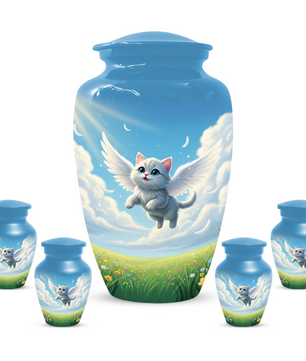 Personalized Angel Cat Urn for Ashes –  Metal Pet Memorial Urns for Cat Ash |  Rainbow Bridge Cat Loss Gift