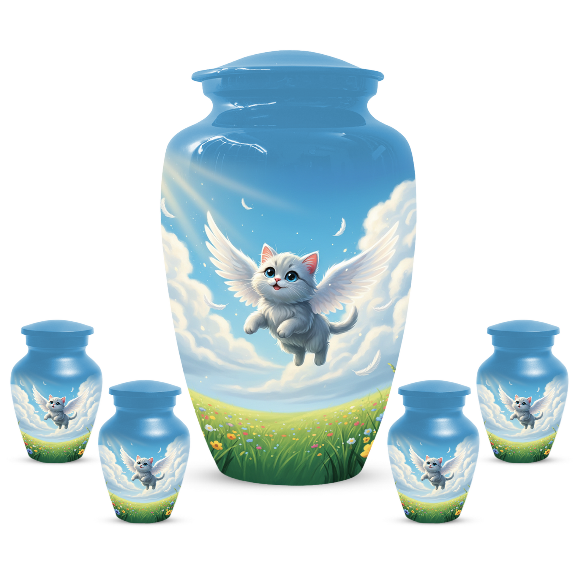 Personalized Angel Cat Urn for Ashes –  Metal Pet Memorial Urns for Cat Ash |  Rainbow Bridge Cat Loss Gift