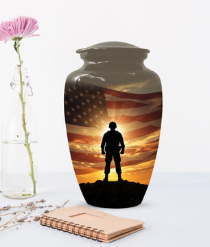 Military Soldier Urn for Dad – American Flag Cremation Urns for Ashes | Custom Veteran Memorial Funeral Keepsake for Men