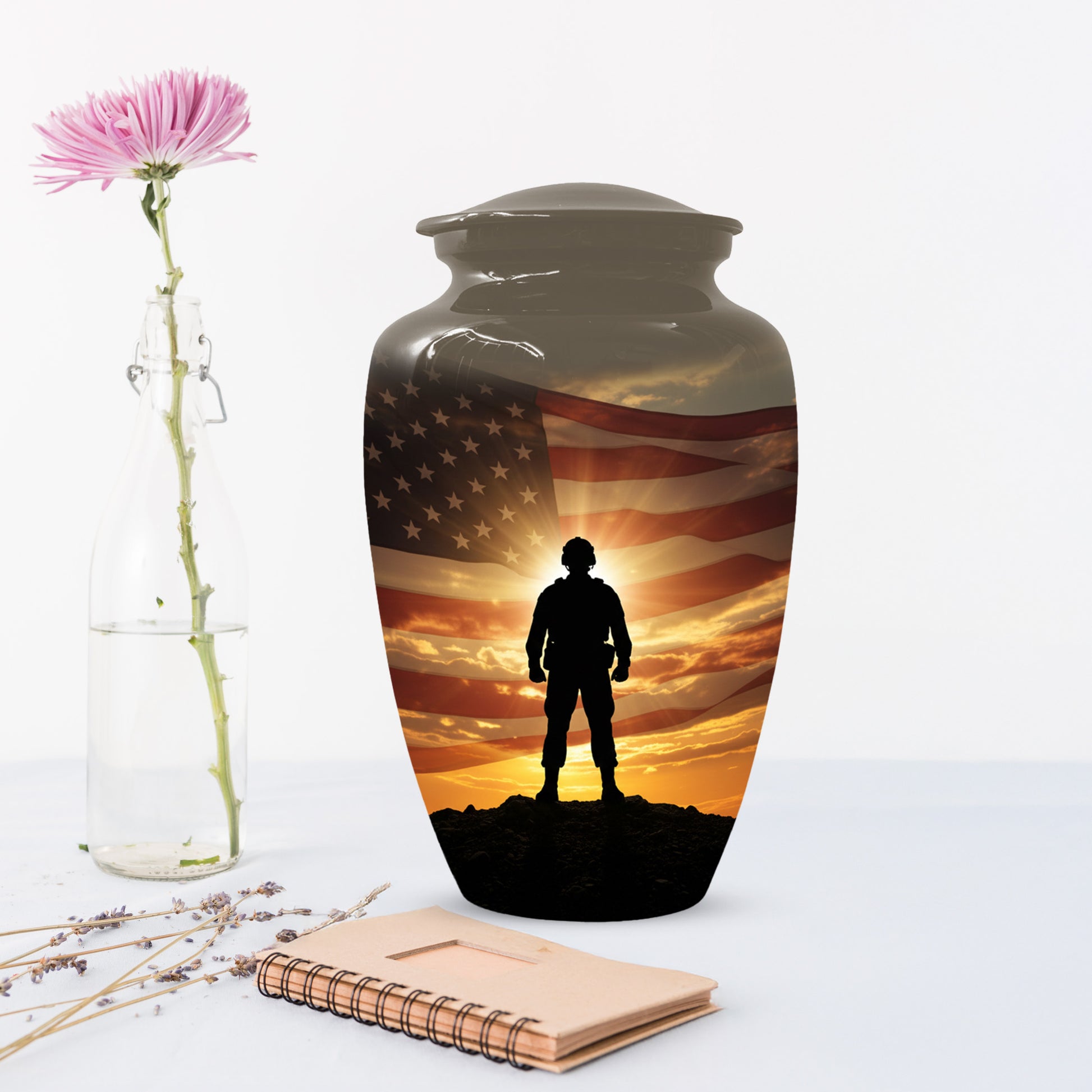 Military Soldier Urn for Dad – American Flag Cremation Urns for Ashes | Custom Veteran Memorial Funeral Keepsake for Men