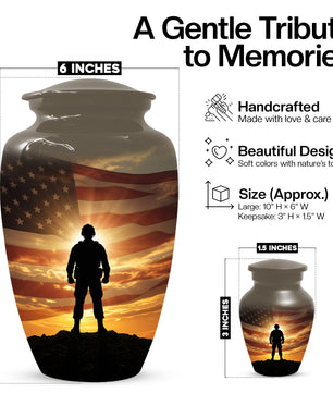 Military Soldier Urn for Dad – American Flag Cremation Urns for Ashes | Custom Veteran Memorial Funeral Keepsake for Men