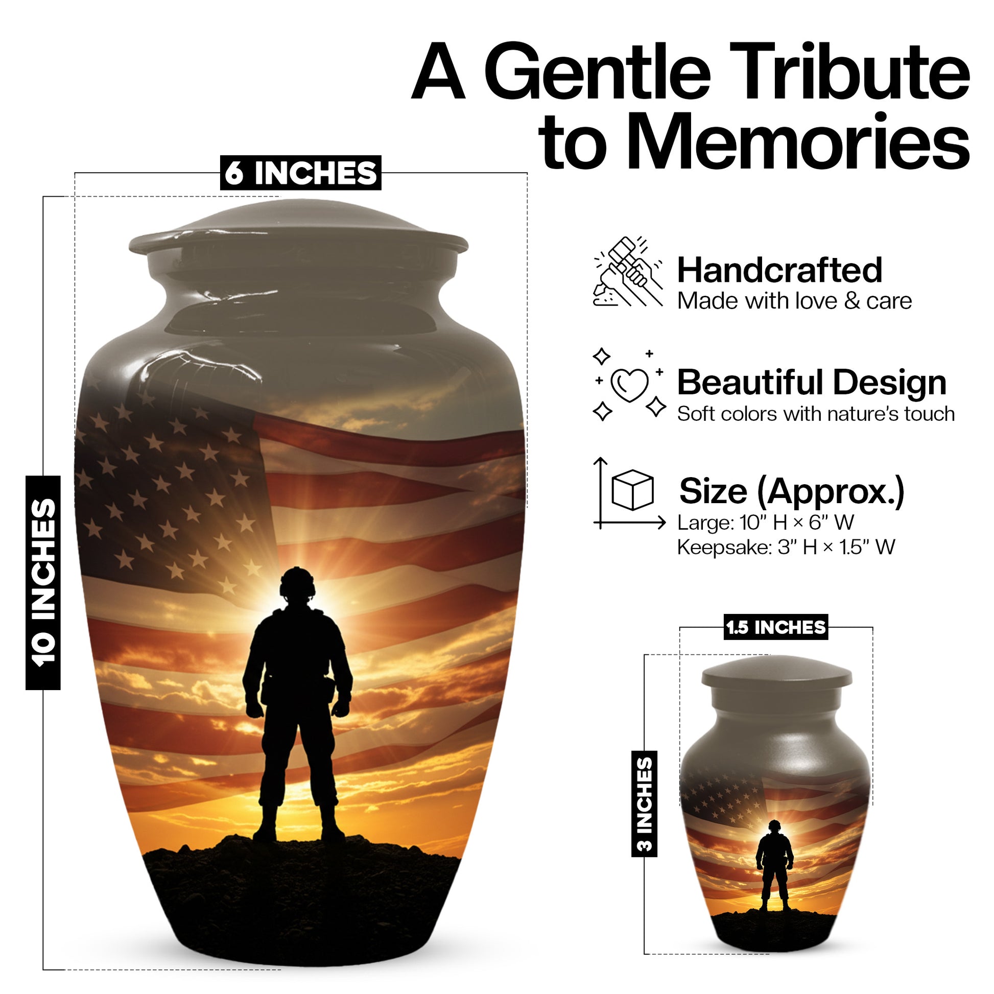Military Soldier Urn for Dad – American Flag Cremation Urns for Ashes | Custom Veteran Memorial Funeral Keepsake for Men