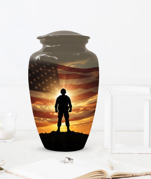 Military Soldier Urn for Dad – American Flag Cremation Urns for Ashes | Custom Veteran Memorial Funeral Keepsake for Men
