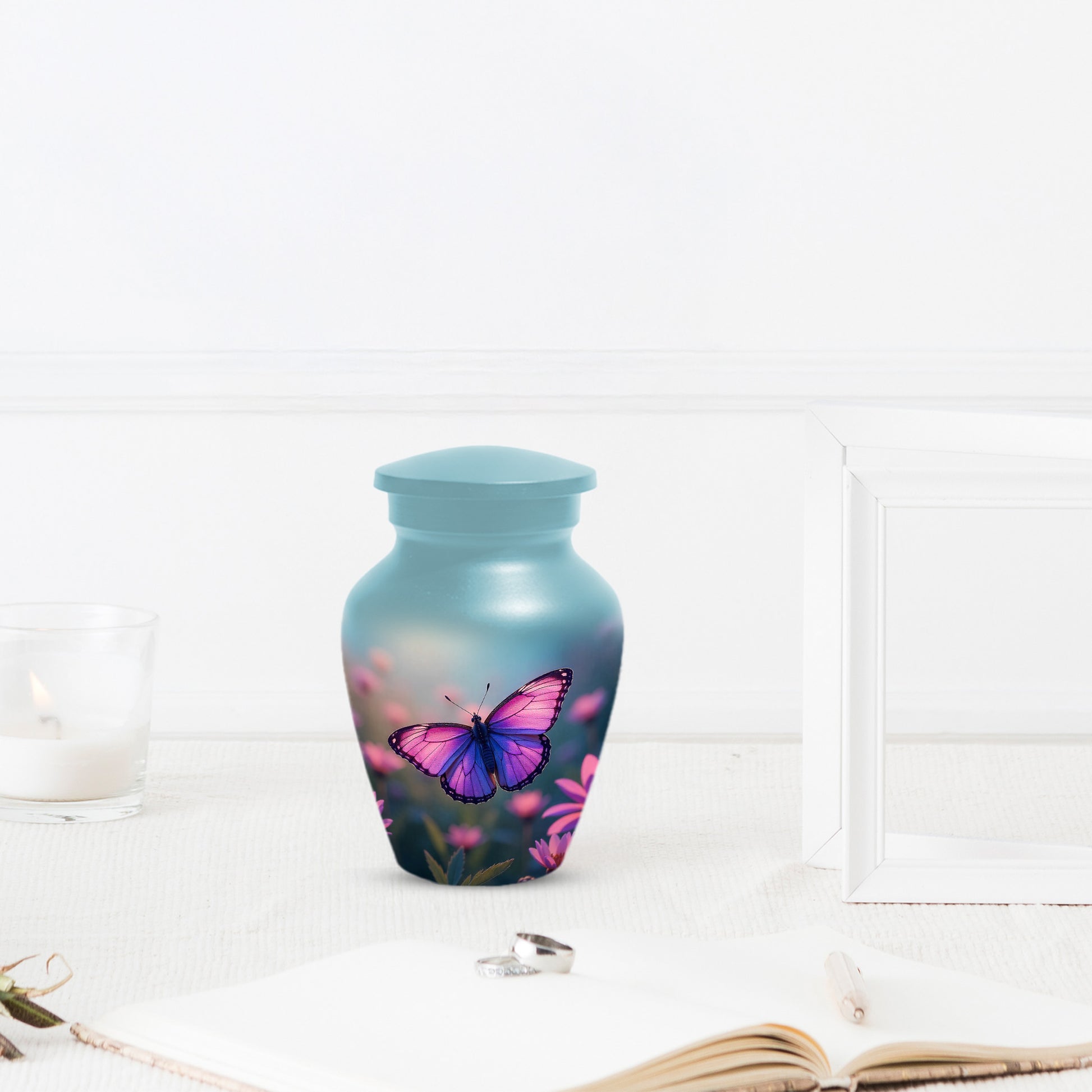 Purple Pink Butterfly Urn for Human Ashes | Elegant Purple Pink Butterfly Cremation Urn for Adult Ashes