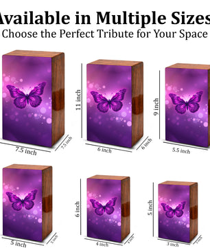 Purple Butterfly Urn For Female - Pink Butterfly Keepsake Urns Wooden Box