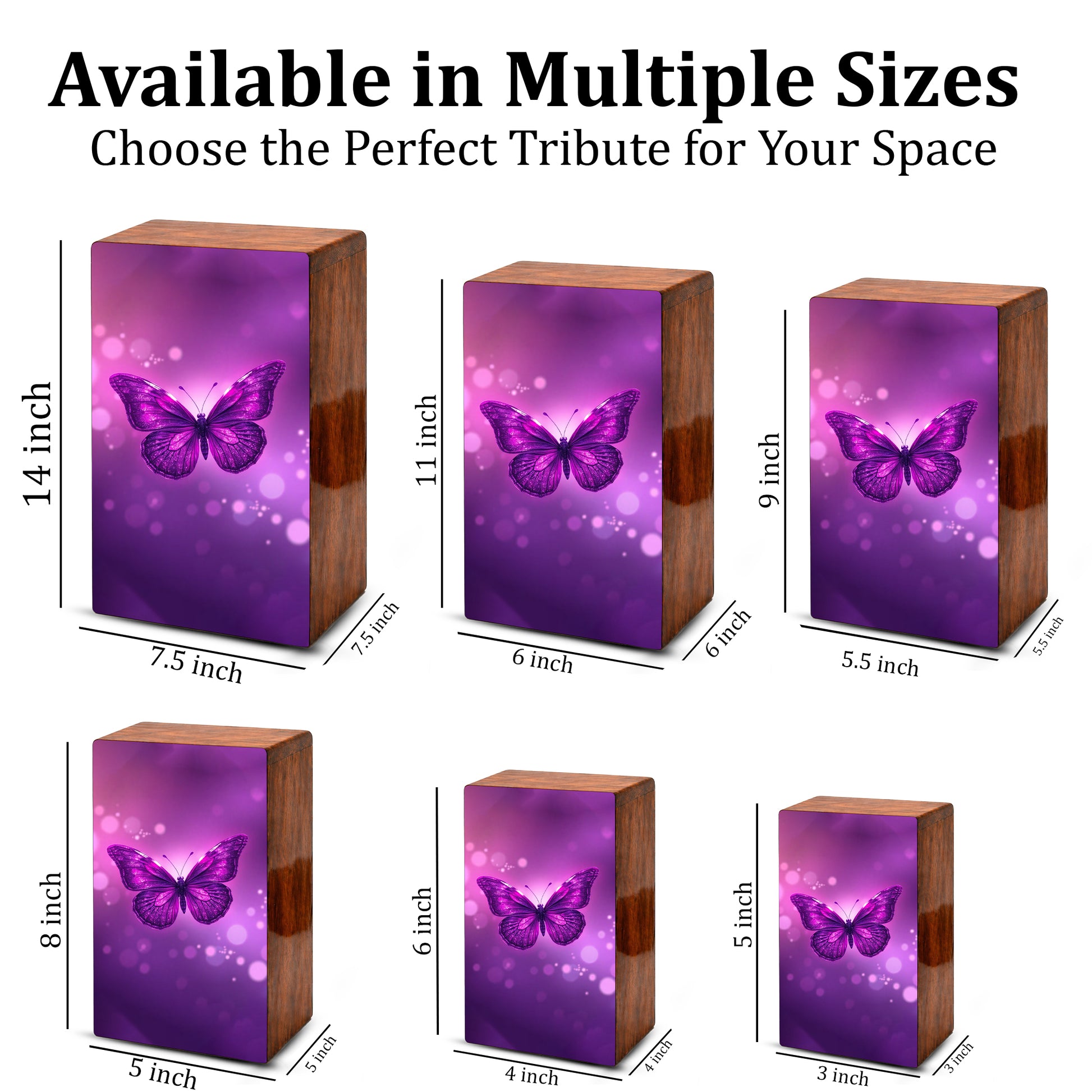 Purple Butterfly Urn For Female - Pink Butterfly Keepsake Urns Wooden Box