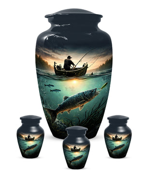 Fisherman Urn for Ashes -  Personalized Gone Fishing Memorial | Custom Cremation Urns for Dad