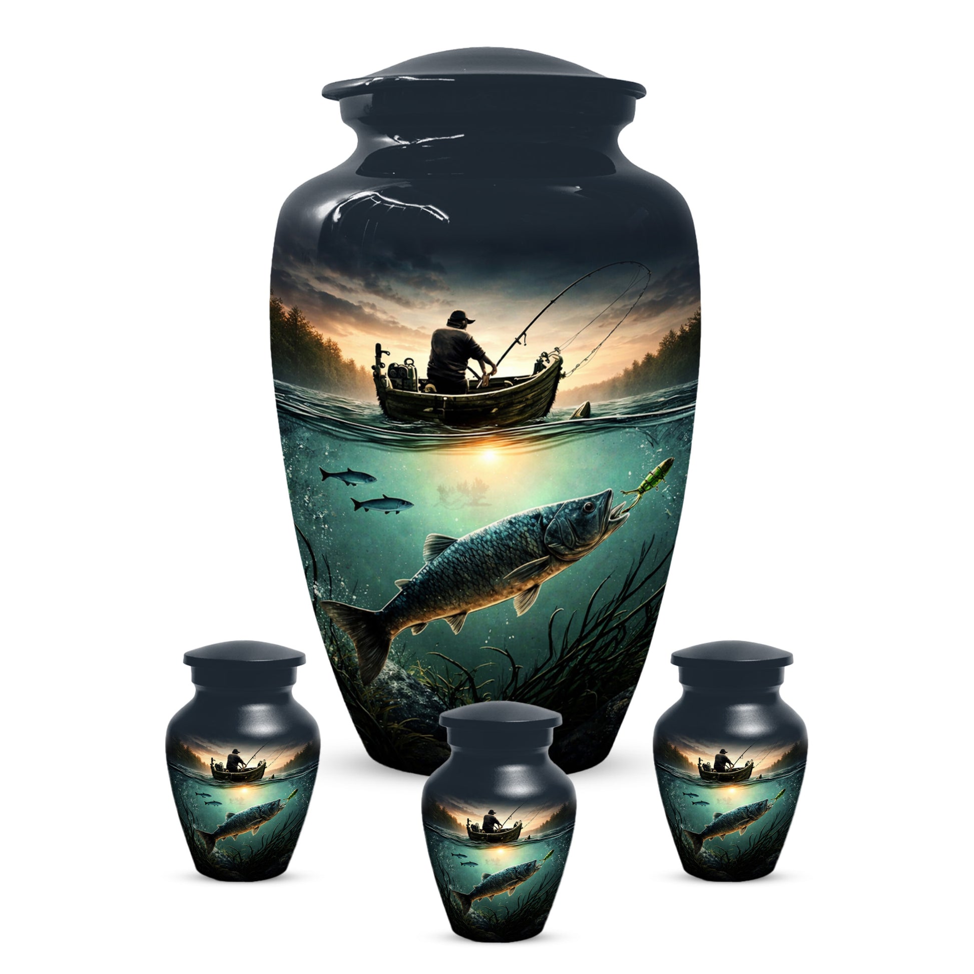 Fisherman Urn for Ashes -  Personalized Gone Fishing Memorial | Custom Cremation Urns for Dad