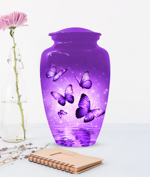Purple Butterfly Memorial Urn for Ashes, Custom Butterfly Cremation Urn
