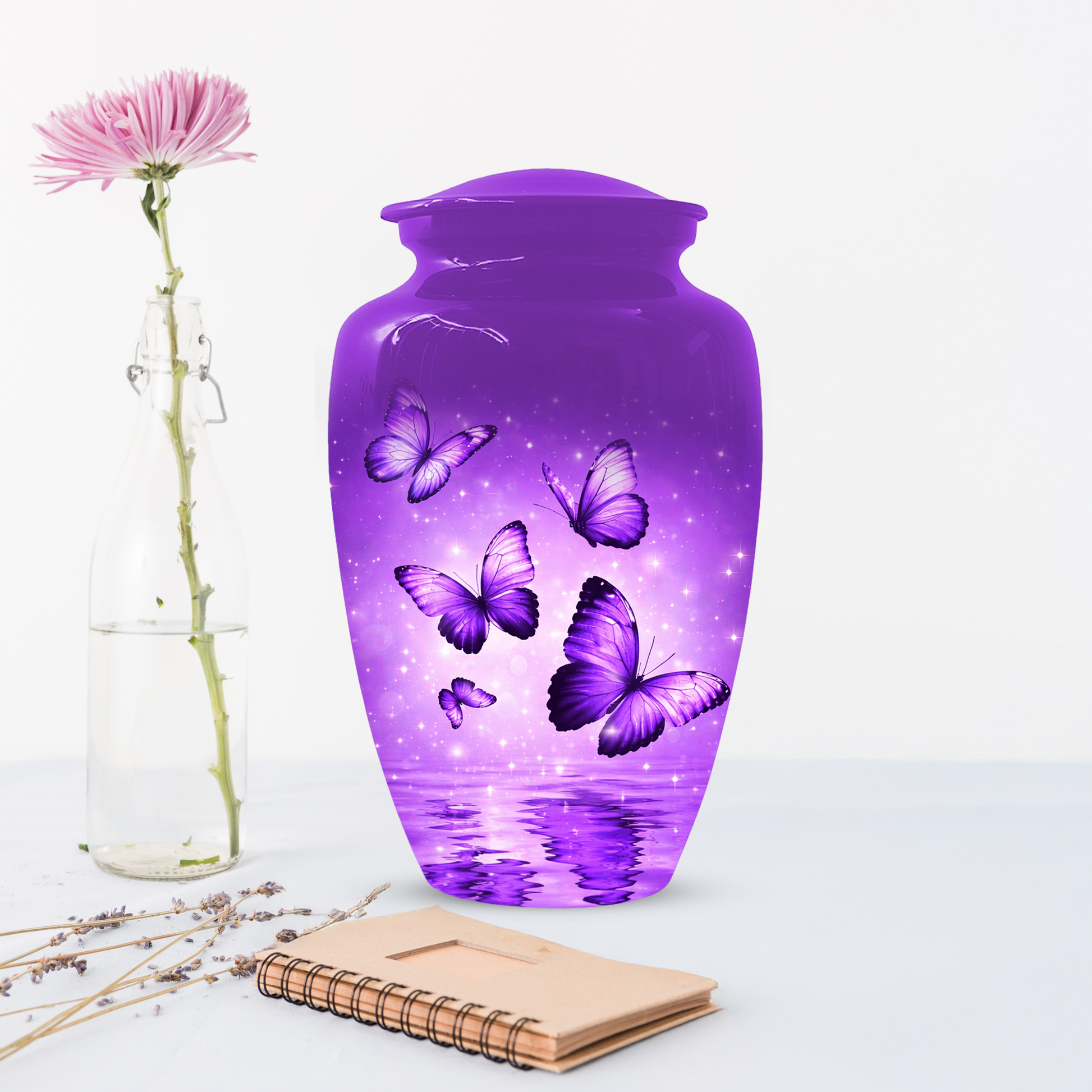 Purple Butterfly Memorial Urn for Ashes, Custom Butterfly Cremation Urn