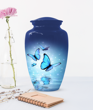 Blue Butterfly Urn for Ashes, Custom Butterfly Cremation Urn, Memorial Urn for Mom