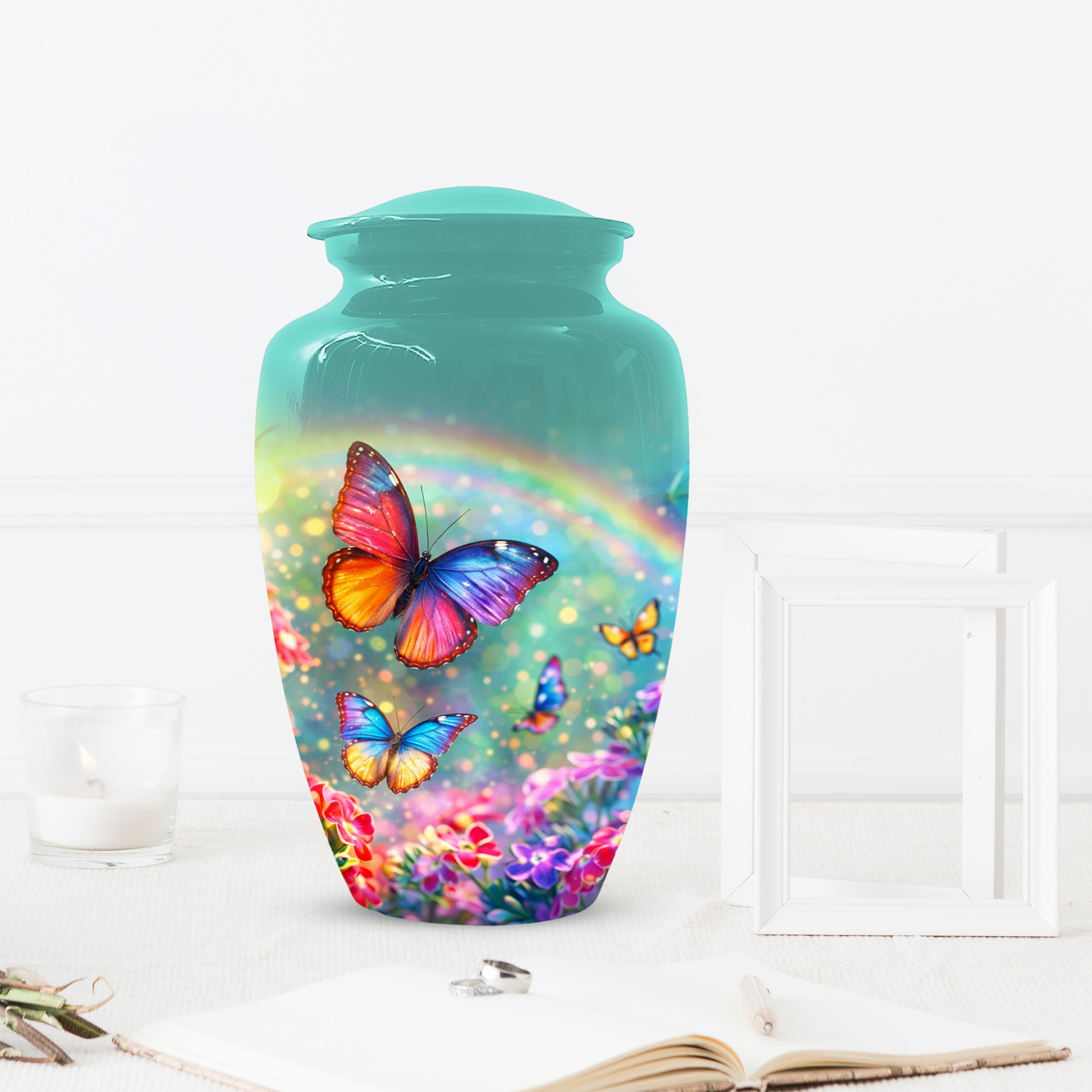Butterfly Rainbow Memorial Urn for Ashes, Custom Butterfly Cremation Urn, Urn for Mom