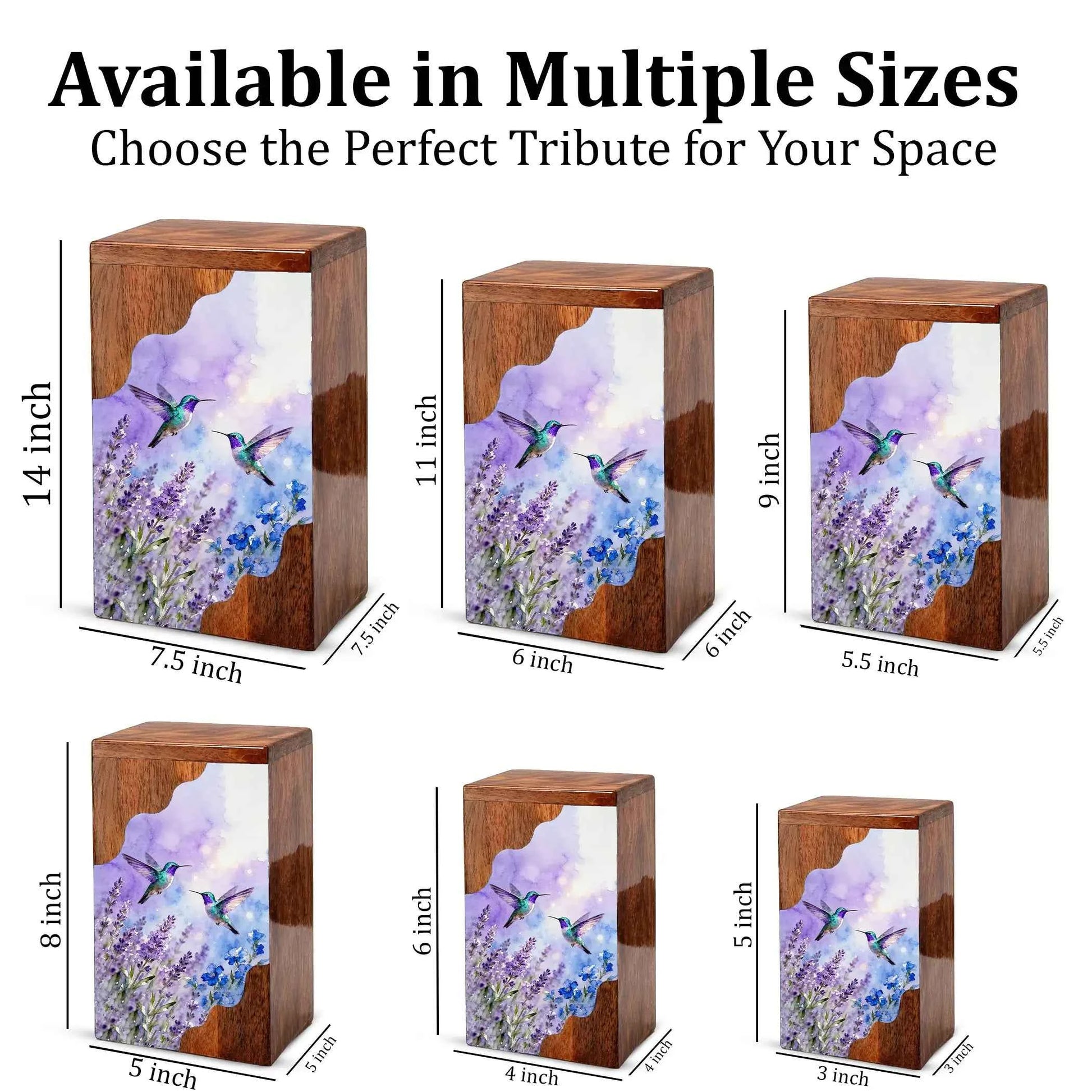 Purple Hummingbird Cremation Urn - Humming Bird Wooden Keepsake Urn Box