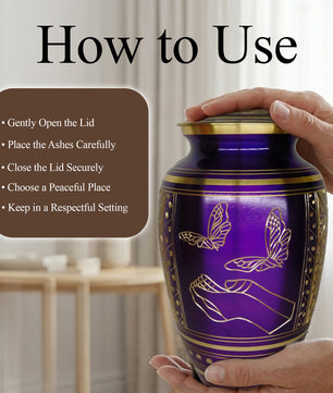 Purple Butterfly Engraved Urn For Ashes - Commemorative Brass Burial Urns (10", 200CU)