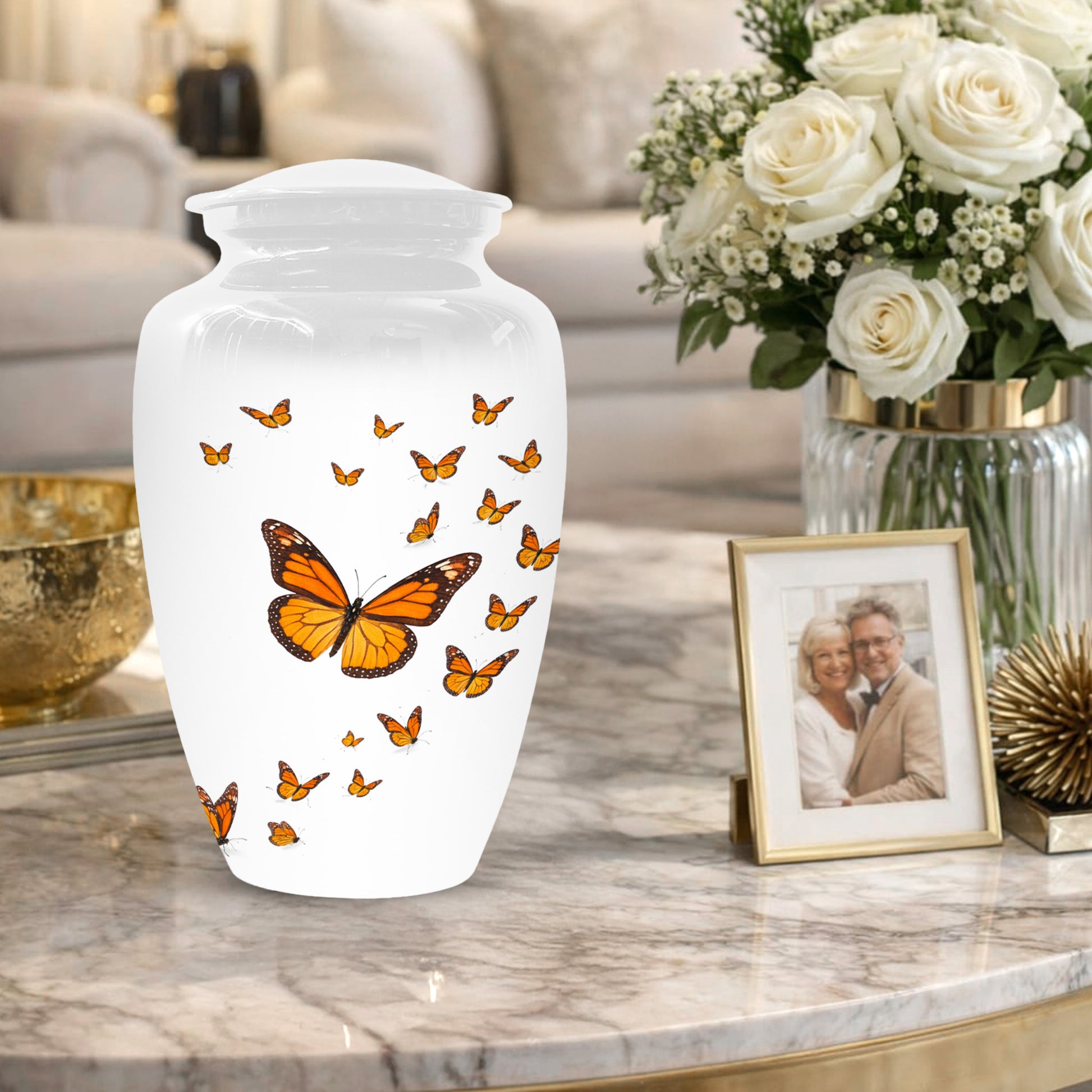 Butterfly Memorial Urn for Mom – Orange Monarch Butterfly Cremation Urns for Ashes