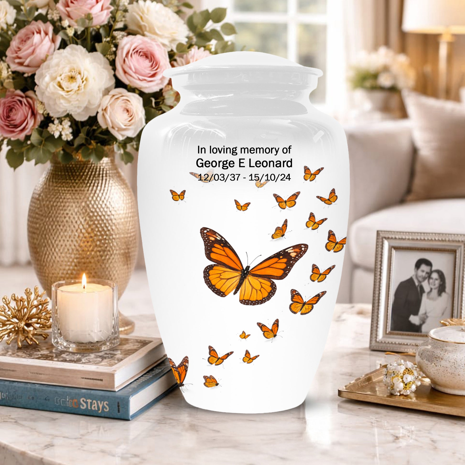 Butterfly Memorial Urn for Mom – Orange Monarch Butterfly Cremation Urns for Ashes