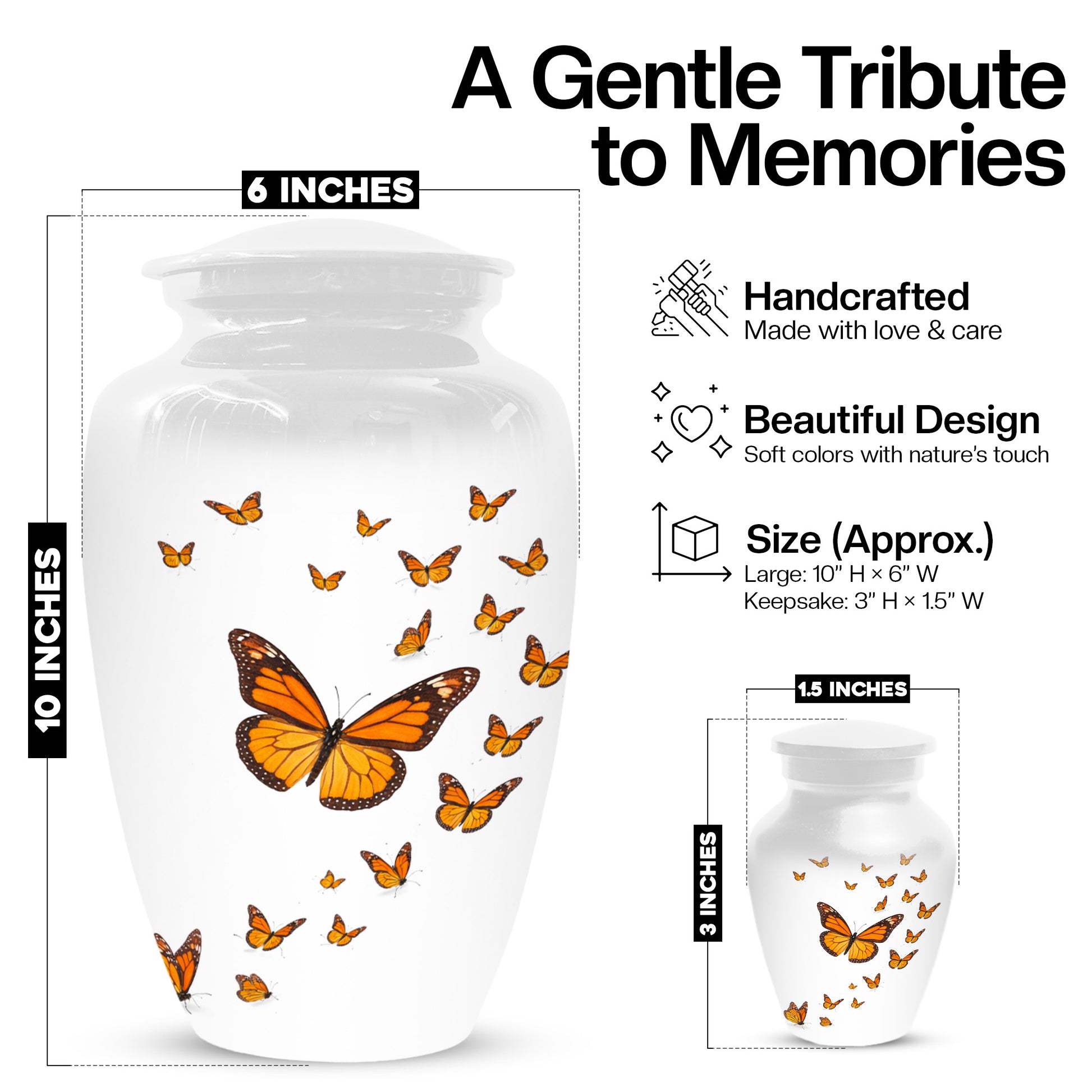 Butterfly Memorial Urn for Mom – Orange Monarch Butterfly Cremation Urns for Ashes